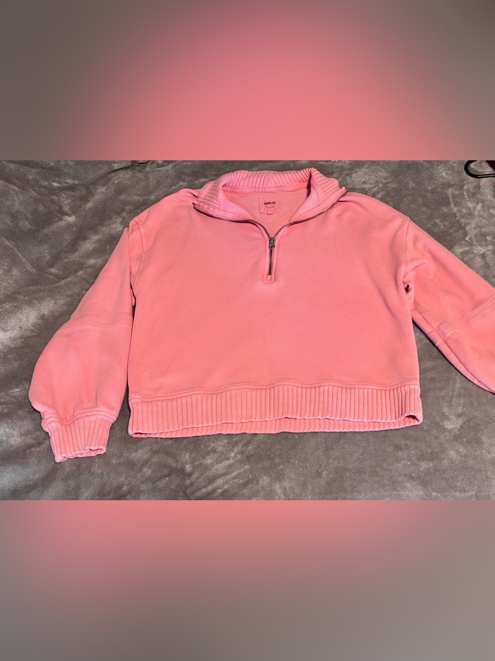 aerie Pink Half-Zip Cowl Pullover Sweater